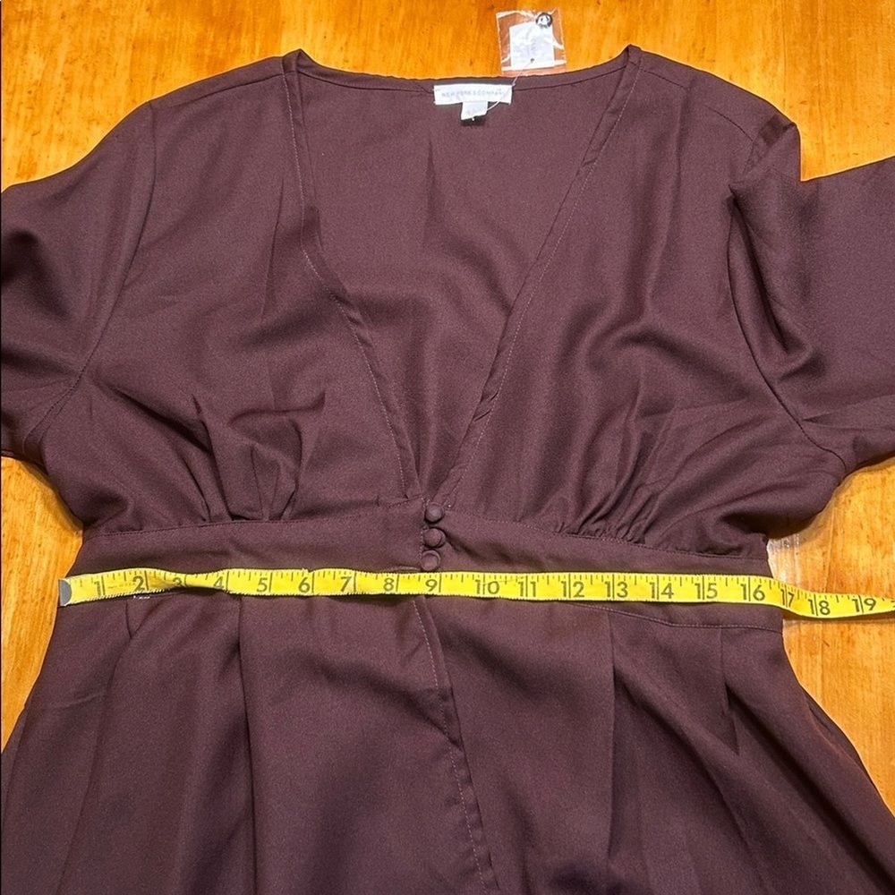 NY & Company Whimsigoth Chocolate Brown High Low Tunic Top VNeck Long Sleeve NWT - Picture 7 of 10